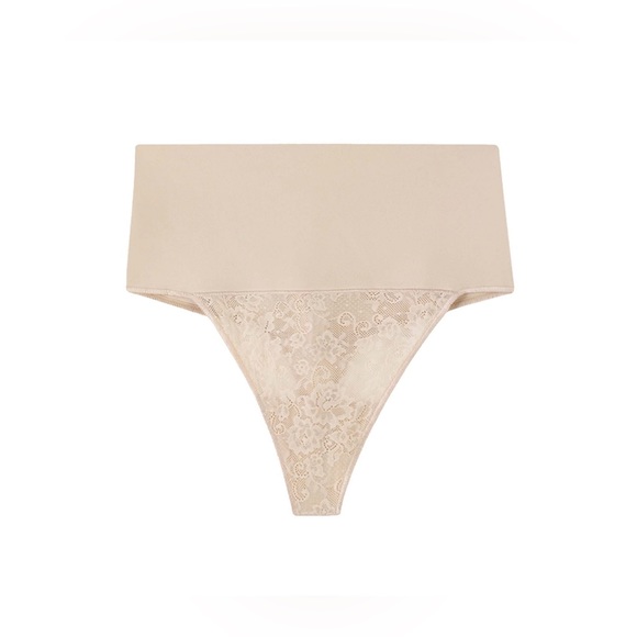 Maidenform | Flexees Women's Tame Your Tummy Lace Shaping Thong | 3X Nude Lace - Picture 2 of 6